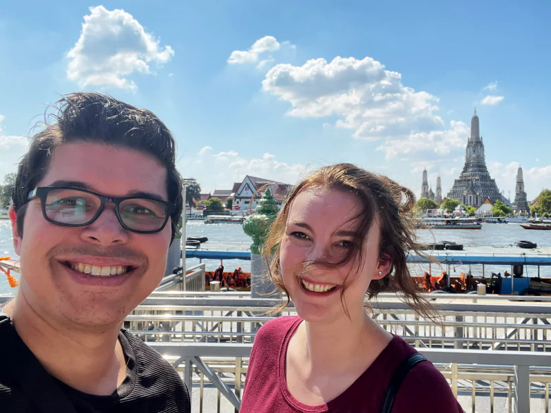 Laurens and Laura Yes and Explore Chao Phraya River Wat Arun Temple