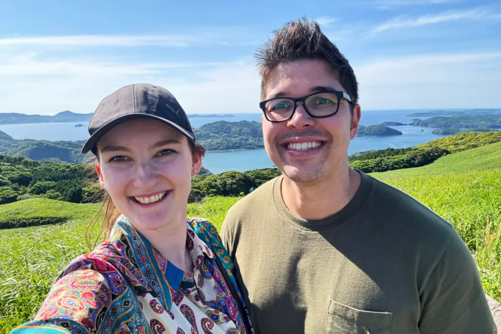 laurens and laura at the kawachi pass outlook point. hirado bay in the background.