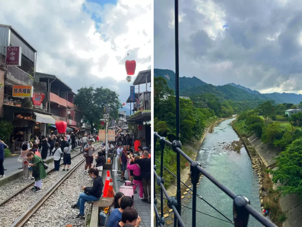 shifen town suspension bridge and rail track